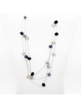 Ali Khan New York Necklace Long Faceted Crystal Bead Black Silver
